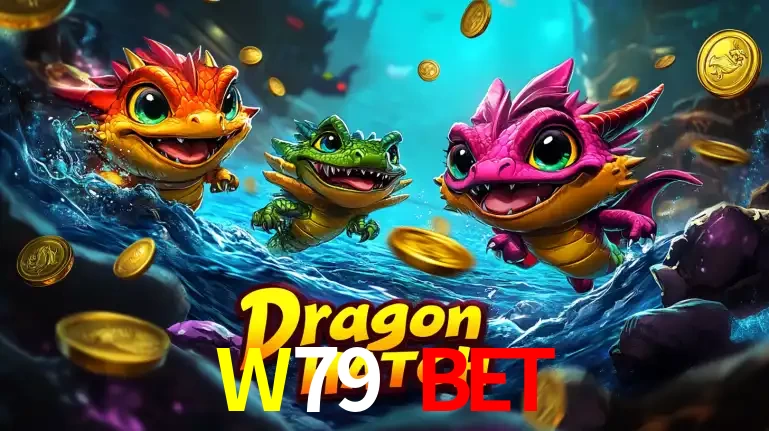 Arte promocional do jogo Dragon Hatch com três adoráveis dragões bebês nadando entre moedas de ouro, um dos slots mais divertidos para jogar no cassino W79 BET.