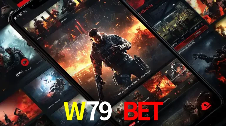 Tela de um celular exibindo uma galeria de jogos de tiro com temática militar, mostrando a variedade de e-sports disponíveis para apostas na plataforma de entretenimento W79 BET.
