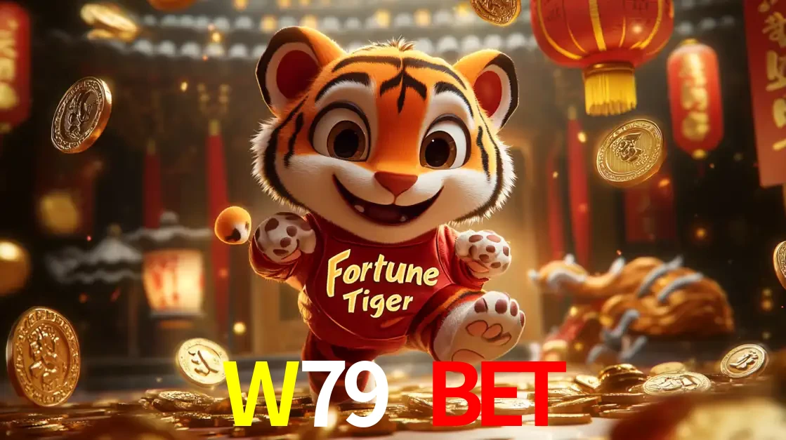 O alegre personagem do Fortune Tiger correndo sobre um caminho de moedas de ouro, simbolizando os grandes prêmios e a diversão do popular jogo de slot do W79 BET.