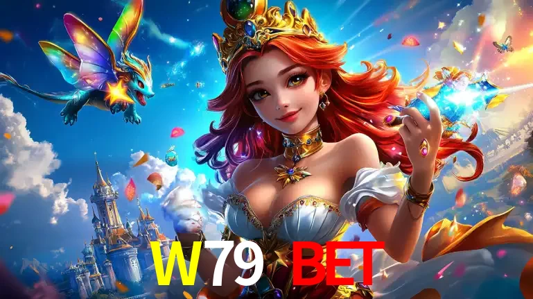 A princesa de um reino de fantasia mágico, com seu pequeno dragão, apresentando um mundo de prêmios encantados nos jogos de caça-níqueis do cassino W79 BET.