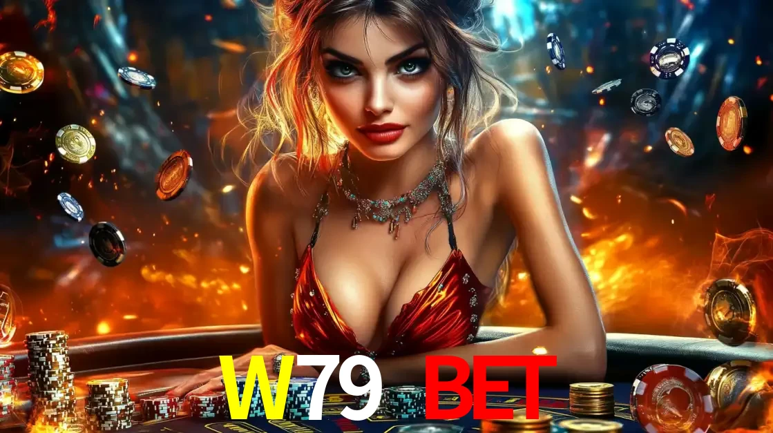 Mulher em uma mesa de cassino com pilhas de fichas e um fundo de fogo, pronta para uma rodada de altas apostas nos jogos de mesa emocionantes do cassino W79 BET.
