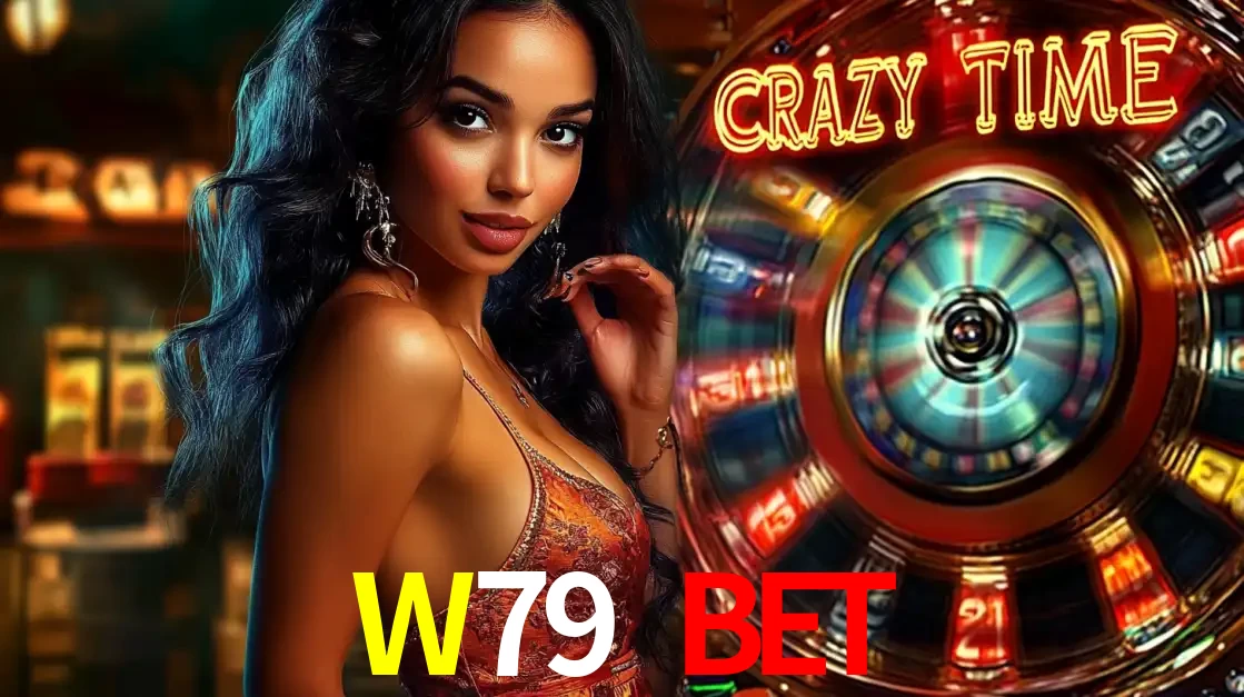 Mulher elegante ao lado da vibrante roda da fortuna do jogo de cassino ao vivo Crazy Time, um dos game shows mais populares e cheios de prêmios do W79 BET.